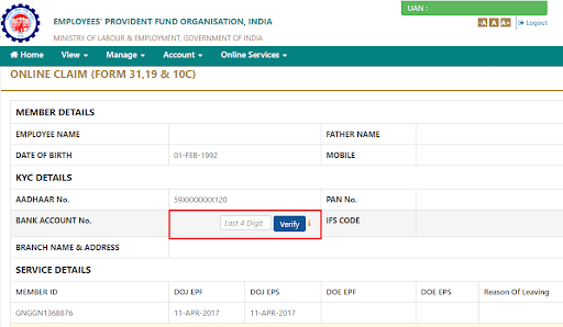 Fill EPFO details