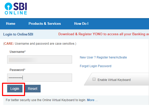 sbi net banking login